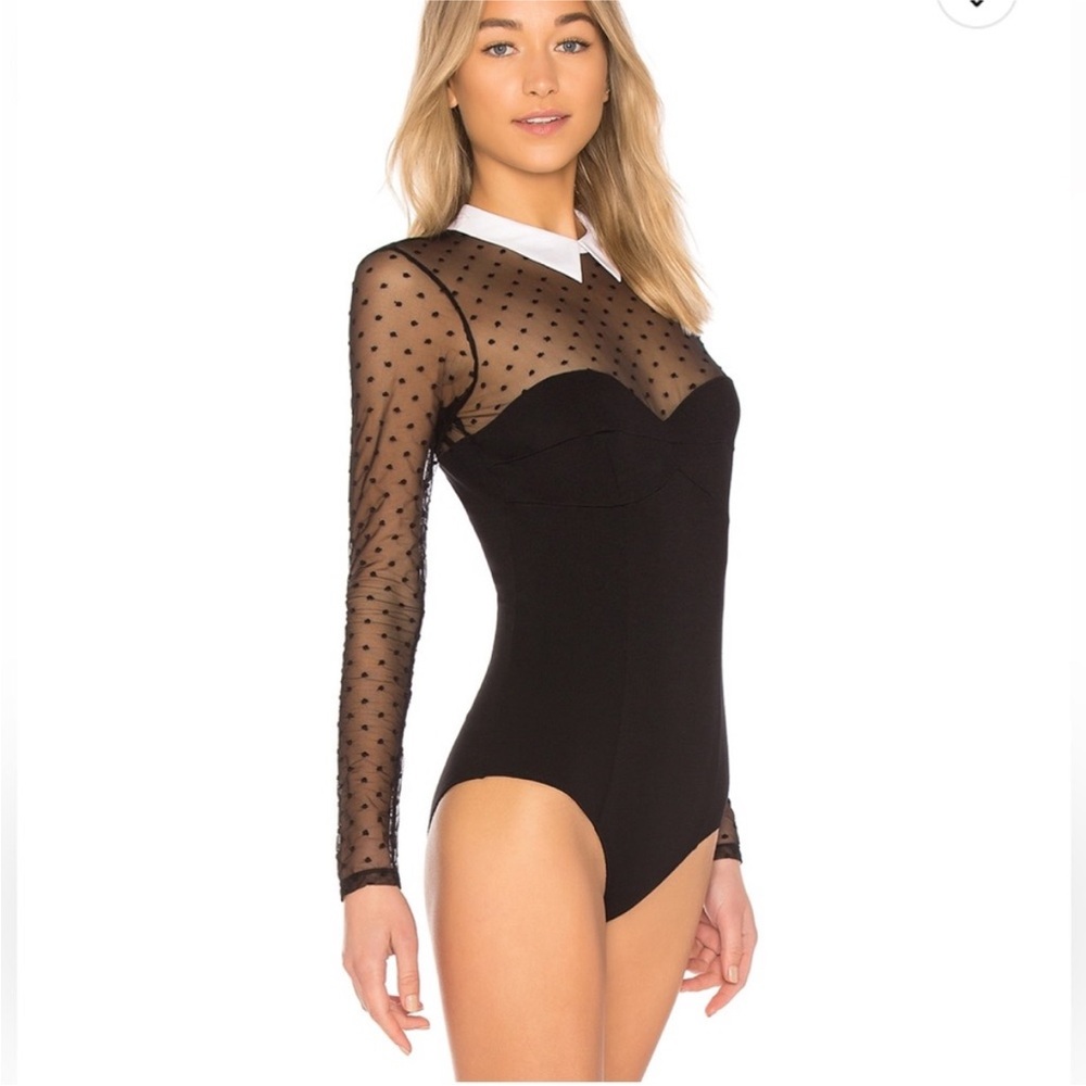 Fleur du Mal polka dot collared black bodysuit Sz Small - Picture 5 of 8